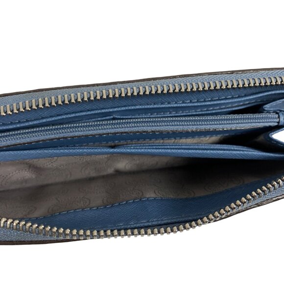 Michael Kors Bedford Denim Blue / Silver Python Leather Zip Around Wallet - Picture 10 of 12